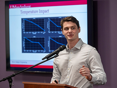Matthew L'Ecuyer ’26 won an Undergraduate Sustainability Research Award for his project: “Experimental Validation of Natural Ventilation Driven Heat Loss Model in a University Residential Building.”