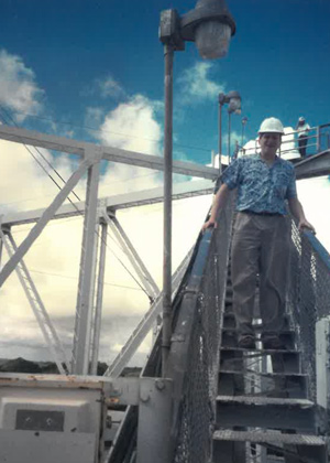 Jay Lockman at the Arecibo Radio Telescope in Arecibo, Puerto Rico. The telescope is now collapsed into ruin.