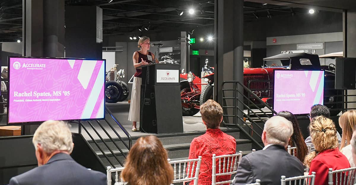 Rachel Spates MS ’05 speaking at the Accelerate event in Naples, FL.