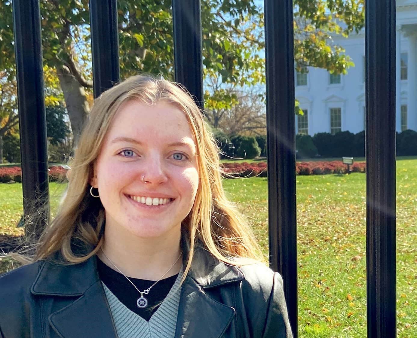 Gabrielle Walczak standing in front of Whitehouse