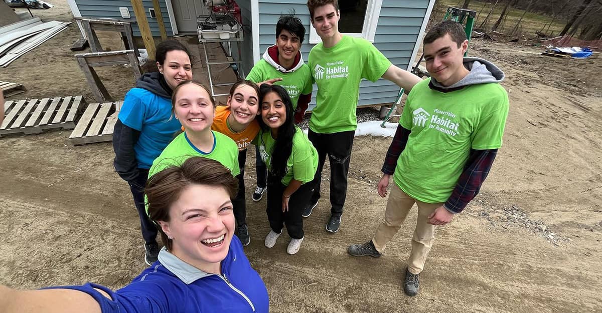 UMass Student at a job site for Habitat for Humanity