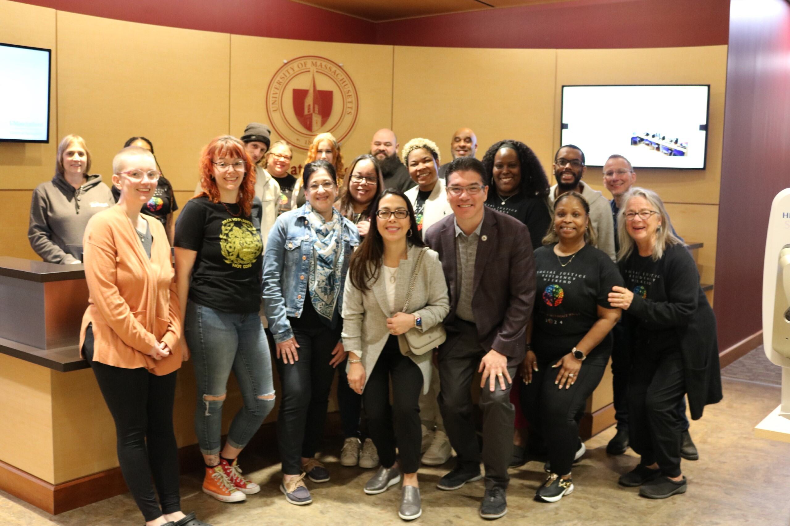 Participants of the 2024 Social Justice Weekend pose with Chancellor Reyes and Maritza Reyes