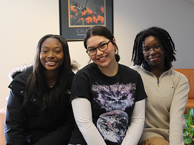 Seedworks Scholars (from left to right) Rachelle Remilien ’26, Angie Mejias ’26, and Portia Yeboah ’26 at the 2025 Welcome Back Brunch