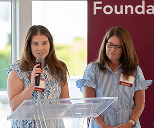 Past scholarship recipient Kaelly Farrell '23 talks about the 	impact of the Cape Cod Alumni Network Scholarship on her UMass experience at 	this year's Seaside Celebration.