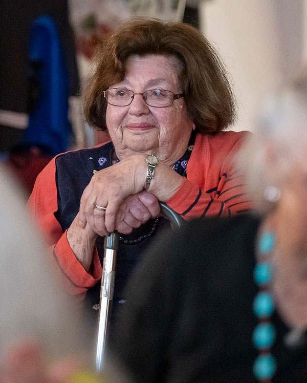 Hilda Greenbaum attends Joye Bowman’s retirement celebration in the Fine Arts Center lobby, where her generous new fund was unveiled.