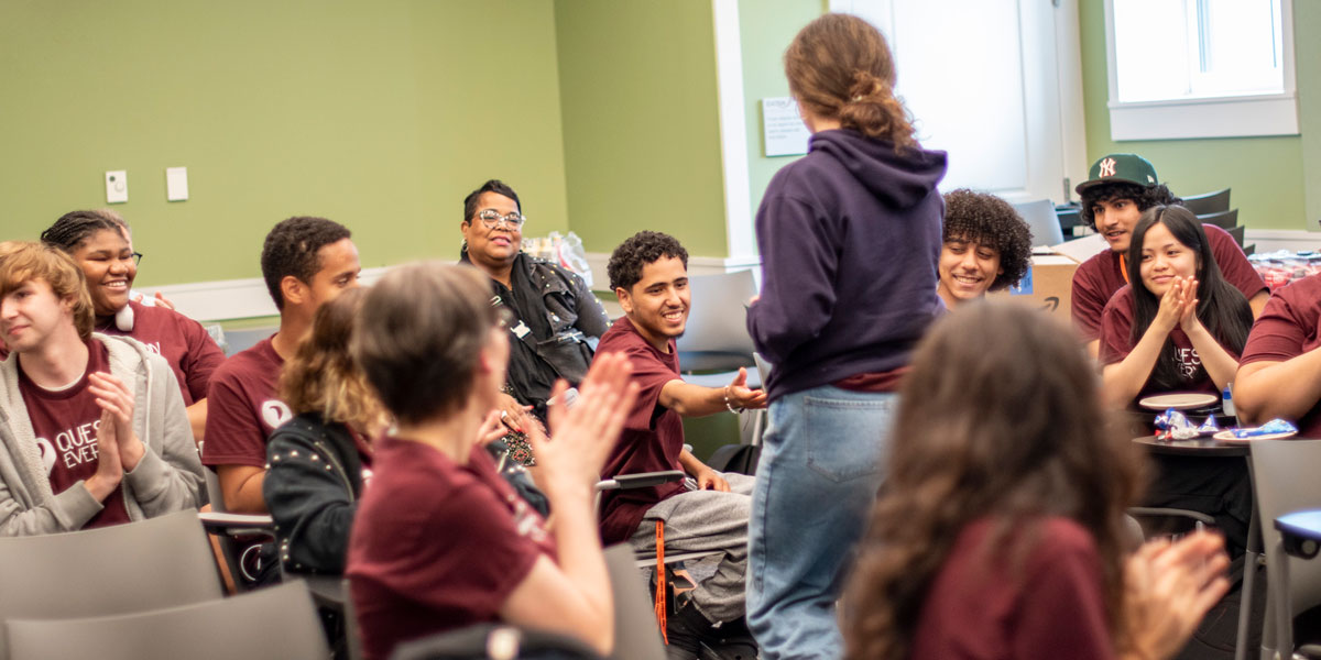 Students in the Question Everything summer philosophy program receive awards during the program’s closing session in South College, celebrating three weeks of study, debate, and community at UMass Amherst.